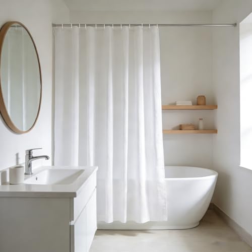 YISURE Duschvorhang 180x200 Weiß Antischimmel, Textil Polyester Gewebe Duschvorhänge wasserabweisend maschinenwaschbar mit Metallösen, Breite 180 x Höhe 200cm