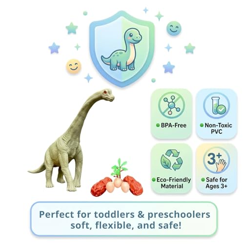 Image of ZESTHOME Big Brachiosaurus Dinosaur Toy for Kids - Realistic Large Dino Figure with Rocks & Tree | BPA-Free Non-Toxic PVC Jurassic Animal Playset for Learning (Age 3+)