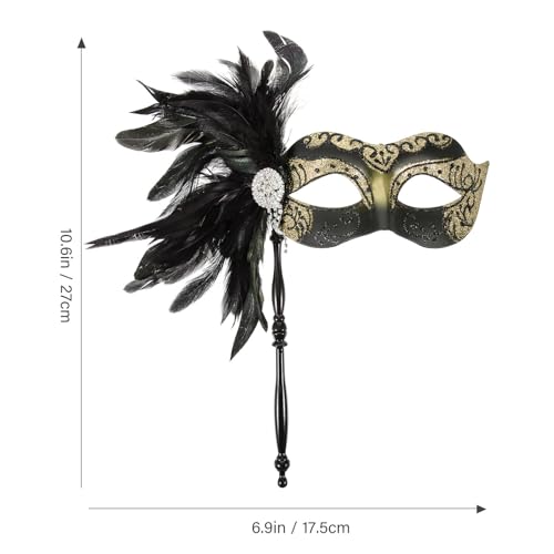 Cabilock Maskaradowa Półprzezroczysta z Piórami i Frędzlami Ręcznie Trzymana Halloween i Imprezy Kostiumowe Dekoracyjna Pół Twarz Efektowna Karnawał i Cosplay