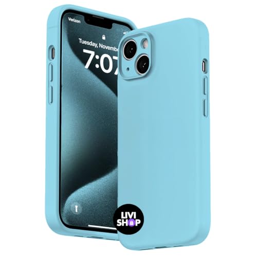 Capa Case Capinha Para iPhone 13 Silicone Com Bordas Elevadas Aveludada Forro Premium (AZUL BEBE)