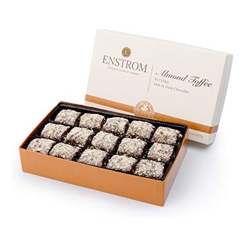 Enstrom Milk Chocolate and Dark Chocolate Almond Toffee Petites 15oz box | Bite-size | Gluten Free | Kosher Dairy | All Natural Cover