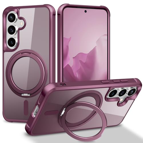 ZHOGTNEG 360° Magnetic Swivel Ring for Samsung S24/25 Plus case, Built-in Metal Stand and Ring Holder, Magsafe Compatible, Military Grade Protection, Shock and Vibration Resistant - Wine Red
