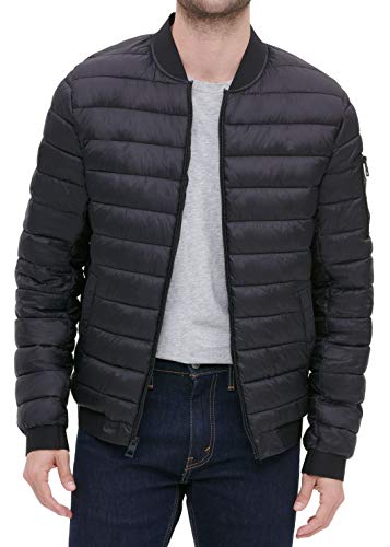 Guess men's light weight bomber puffer jacket, black, large