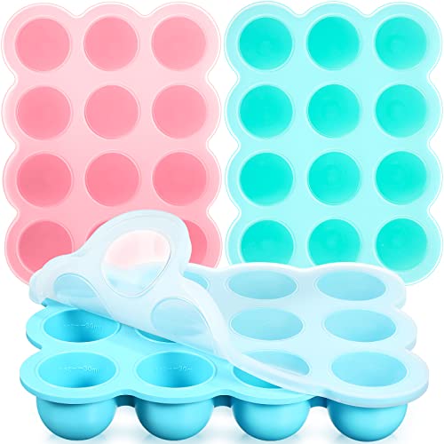Image of Potchen 3 Pcs Baby Food Storage Container 12 Cup Silicone Baby Food Freezer Tray with Lid Stackable Reusable Silicone Freezer Tray for Food Vegetable Fruit Puree and Breast Milk(Multicolor)
