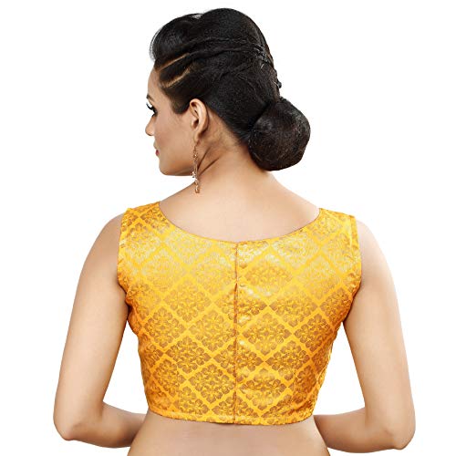 Image of Madhu Fashion Womens Banaras Brocade Readymade Stitched Sleeveless Saree Blouse