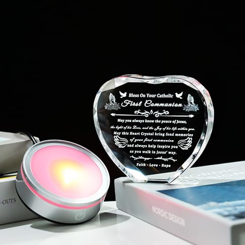 Image of Qianwei First Communion Gifts for Boys Girls, 3D Engraving Crystal Praying Boy John Figurine Jesus First Communion Veil Decoration, Baptism Gifts for Boy Girls Catholic