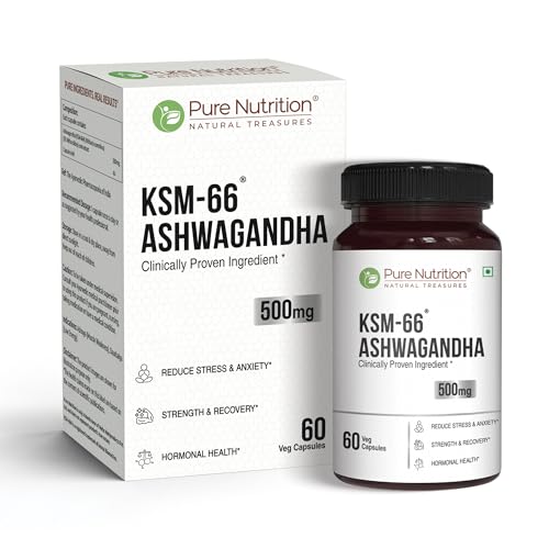 Image of Pure Nutrition Ashwagandha KSM66 (500mg) - 60 Capsules | Ashwagandha Supplement for Men & Women | Clinically Studied Root Extract | Supports Stress Relief, Energy, Stamina & Recovery