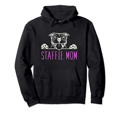 Staffie Mom with Staffordshire Bull Terrier Dog Pullover Hoodie, Black