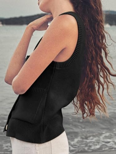 Womens Sleeveless Sweater Vest Fall Ribbed Tank Top Button Down Knit Casual Clothes Summer Going Out Tops with Pocket3