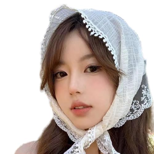 Sisadodo Lace Hair Bandanas for Women Hair Scarves Kerchief for Women's Girl Fashion Headscarf Headband French Triangle Head Scarf Hair Accessories Decoration for Women Girls Small Scarf Off White
