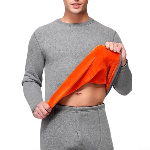 Conjunto de ropa interior térmica para hombre con textura de terciopelo y construcción gruesa, parte superior larga combinada con pantalones (XL gris claro)
