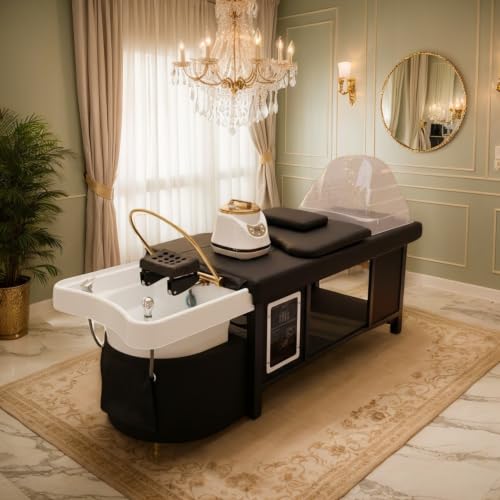 Massage Table with Head Spa Equipment Massage Bed Head Spa with Shampoo Bowl Capacity 550lbs Esthetician Bed with Metal Frame Headrest Smart Touch Steam & Water Circulation for Salons Home Spas