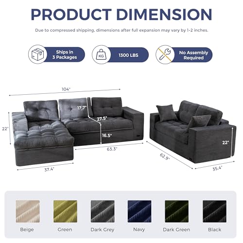 Image of MAXYOYO Modular Sectional Sofa with Ottoman and Loveseat, Cloud Boneless Couch with Layered Cushion, Flexible Module Combination Sofa for Living Room, No Assembly Required,Dark Grey