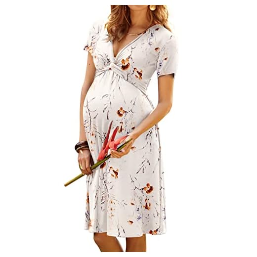 Ekouaer Women's Casual Maternity Dress Short Sleeves Floral Wrap V Neck Maternity Dress Breastfeeding Dress for Photoshoot Yellow XXL
