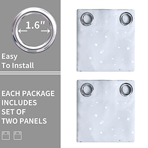 Image of BGment Kids Room Curtains for Bedroom - Grommet Thermal Insulated Silver Star Print Room Darkening Curtains for Living Room, Set of 2 Panels, 42 x 72 Inch, Greyish White