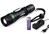 Canwelum - Linterna LED Cree alta potencia, linterna zoom LED recargable (Un juego completo de la linterna potente, pila litio 18650 y cargador Euro)