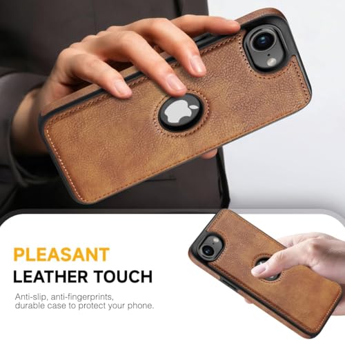 Image of MOBILOVE PU Leather Flexible Soft Logo View Back Case Cover Comes with Camera & Screen Protection for | iPhone 16e (Brown)