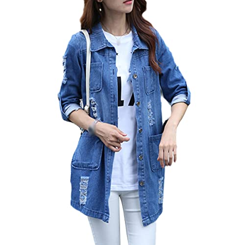 Veste en jean pour femme manches longues et coupe fluide grande taille en bleu M