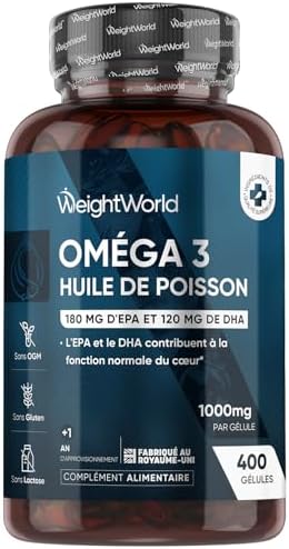 Oméga 3 Huile de Poisson 400 Gélules pour +1 An d'Apport, Fish Oi...