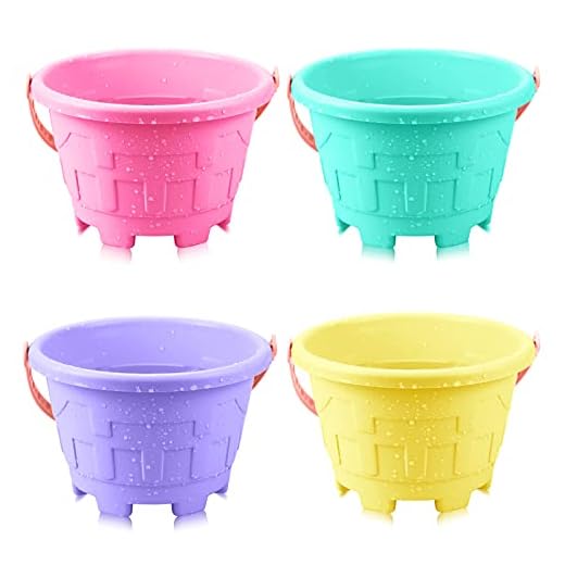 Faxco 4 Pack 7.2'' Candy Color Plastic Beach Castle Mold Buckets, Small Sand Bucket Water Bucket for Beach Fun Great Summer Party Accessory