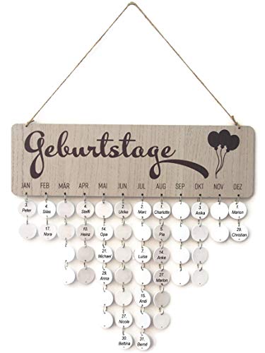 Bada Bing Hochwertiger DIY Geburtstagskalender Holz Scheiben Familienkalender Dekoration zum Aufhängen Mit 50 Scheiben zum Selbstbeschriften 29