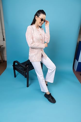 Image of Wear lusso Women Woolen Round Neck Self Design Cardigan | Heavy Hair Fabric Winter Wear | Pure Wool Long Cotty Fully Warm Cardigan Sweater