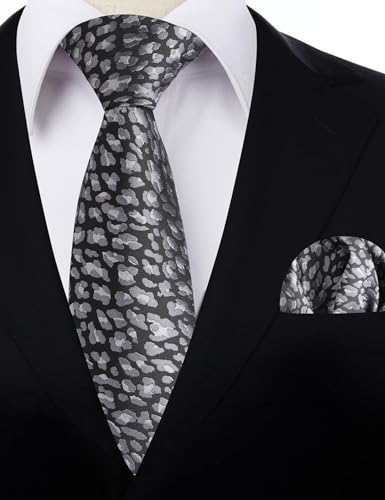 Image of Alizeal Men's Leopard Print Tie Set 3.15'' Necktie with Pocket Square Gift Box for Wedding and Fashion Occasions