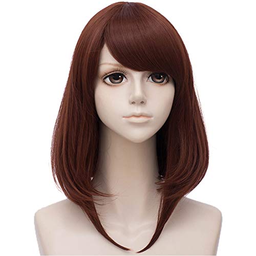 Flovex Natural Short Straight Anime Cosplay Wigs Heat Resistant Costume Party Daily Hair (Coffee Color)