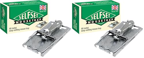 Image of Selfset Mouse Trap, Kills Mice, Galvanised Metal, Strong, Quick Snap and Hold (Pack of 2)