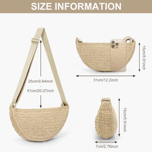 Straw Crossbody Bag Woven Purses for Women 2024 Summer Beach Straw Purse Fashion Handmade Shoulder Bag Crochet Purse (A01-Beige)4