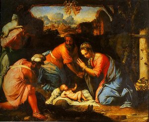 Peinture à l'huile The Adoration of The Shepherds Francesco Salviati 36x48
