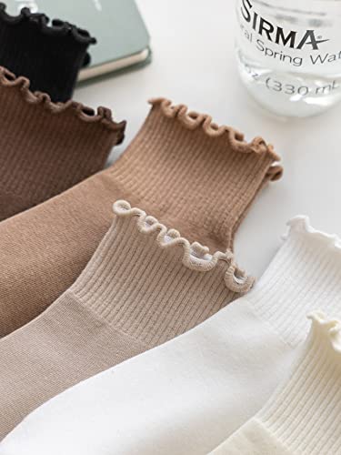 WDIRARA Women's 5 Pairs Lettuce Trim Ankle Socks Casual Socks Knit Socks3