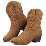 Cowboy Boots For Women Uk Cowgirl Boots Size 6 Ladies Tan Brown Botte Knee High Boot Women Horse Riding Boot Western Wide Calf Retro Western And Travelling Embroidered Pointed Toe Low Heel Mid Calf