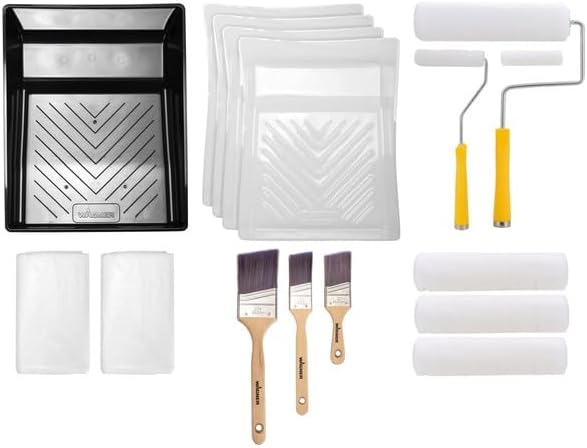 18 Piece Professional Paint Tray Set – Complete Interior & Exterior Home Painting Kit – Includes Roller Frames, Covers, Brushes, Tray Liners – All in One DIY Solution