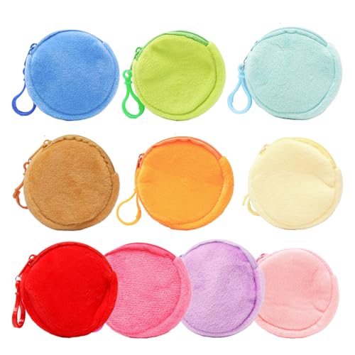 Sxutop 10 Pièces Porte Monnaie Rond en Peluche avec Fermeture Éclai - Mini Sac de Rangement pour...