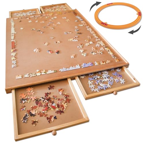 Bits And Pieces 42790-CS 1000 Piece Puzzle Board With Drawers - Original Standard Wooden Puzzle Plateau - Tabletop Deluxe Jigsaw Puzzle Organizer And Puzzle Storage System cover