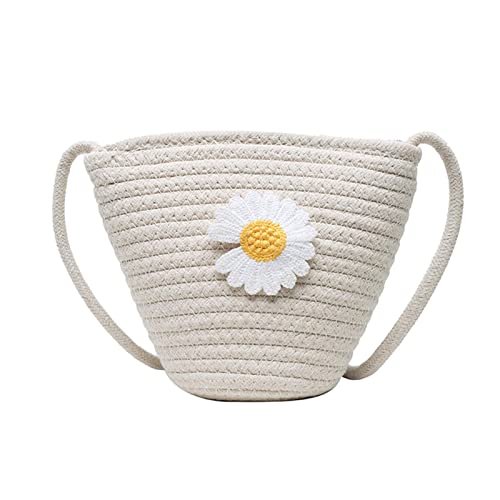 BAOZENGMUY Strohtaschen Strandtasche Mode Rattan Damen Stroh Woven Daisy Umhängetaschen Strandkorb Crossbody Eimer Handtaschen Für Damen Whitewhiteflower Cover