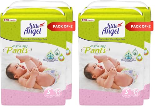 Image of Little Angel Extra Dry Baby Pants Diaper, Small (S) Size, 88 Count, Super Absorbent Core Up to 12 Hrs Protection & Wetness Indicator, Upto 7kg (44 count /pack, Pack of 4)