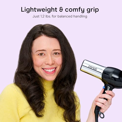 Image of Conair Full Size Ionic Hair Dryer | 1875W Fast Drying Ionic Hair Dryer with Concentrator for Frizz-Free, Shiny Hair, Black /Chrome, 256NRL