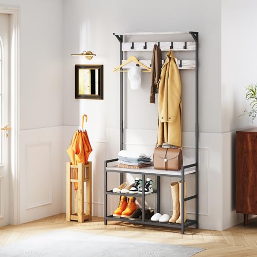 HOMEKOKO Coat Rack Shoe Bench, Hall Tree Entryway