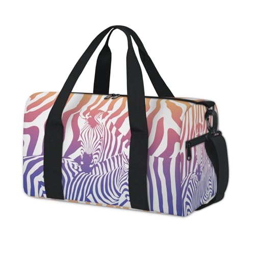 Colorful Zebra Pattern Sports Duffle Bag for Women Men Waterproof Overnight Weekender Bag with Adjustable Strap Travel Tote Bags for Beach Yoga Work Dance Swim