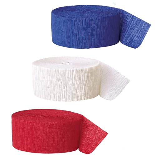 Image of 3 Rolls 4th of July Crepe Paper Streamers, Red White Blue Crepe Paper Decorations for Independence Day Patriotic Party Hanging Backdrop DIY Decoration