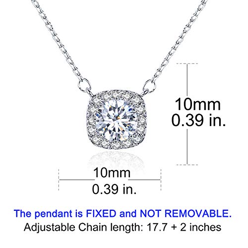 Sbling C-2 Platinum Plated Cubic Zirconia Cushion Shape Halo Pendant Necklace thumb #4