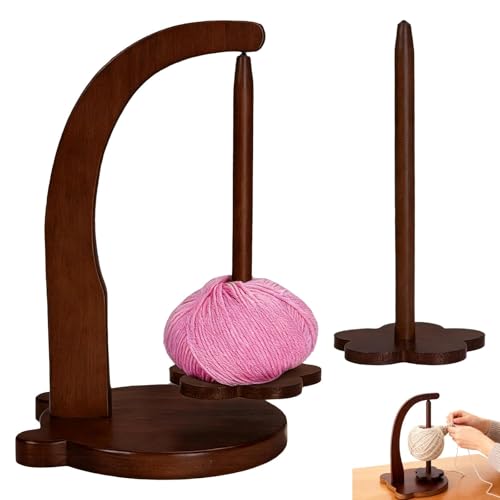 Wooden Yarn Holder for Crochet and Knitting - Magnetic Rotating Yarn Spinner Dispenser with Stable Base Detachable Wool Ball Winder Accessories for Crafters