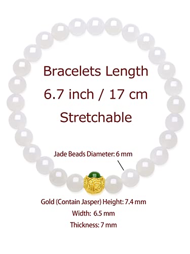 24K Solid Gold Bracelets, Real Pure Gold Jewelry White Nephrite Jade Beaded Bracelets Dainty Gold Fortune Ball Bead for Women Y19105262