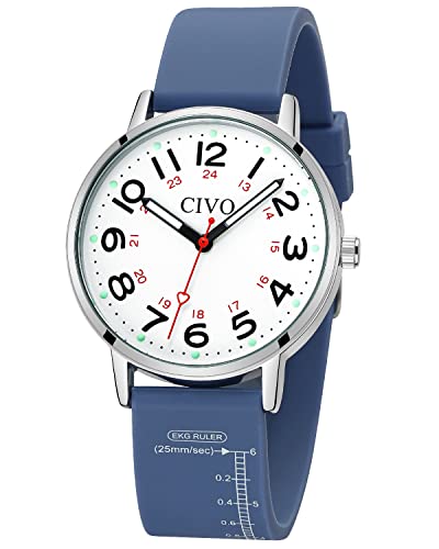 CIVO Reloj de Mujer Ultradelgado Moda Profesionales Médicos Enfermeras Médicos Estudiantes Reloj Esfera Fácil Lectura Correa Silicona Colorida Azul Cover