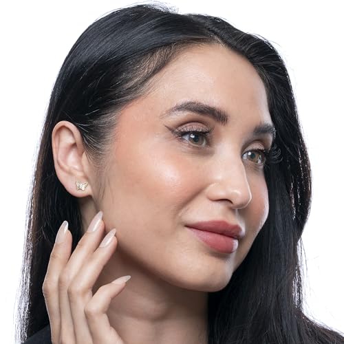 Amazon Essentials 14K Gold Plated Butterfly Stud Earrings with CZ Accent Stones and Butterfly Backs2