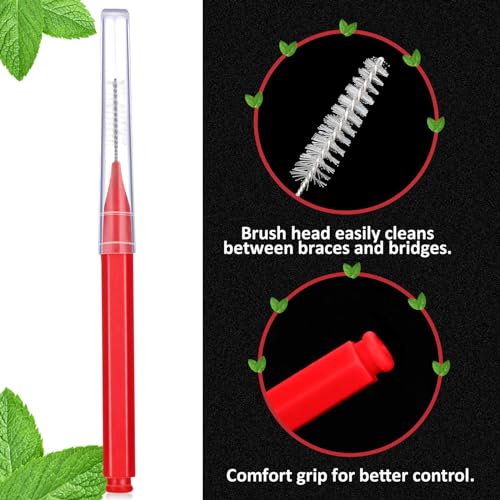 Image of Patelai 100 Pieces Braces Dental Brush for Cleaner Interdental Toothpick Dental Tooth Flossing Head Oral Hygiene Flosser Toothpick Cleaners Tooth Tool(Red,Suitable Size)