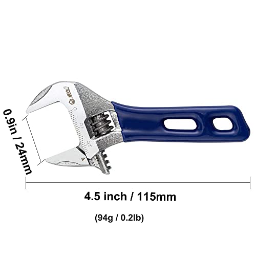 Stubby Adjustable Wrench with Wide Opening,Mini Adjustable Wrench Spanner with Short Handle, Chrome Vanadium Steel Forged - 4 inch - Image 3
