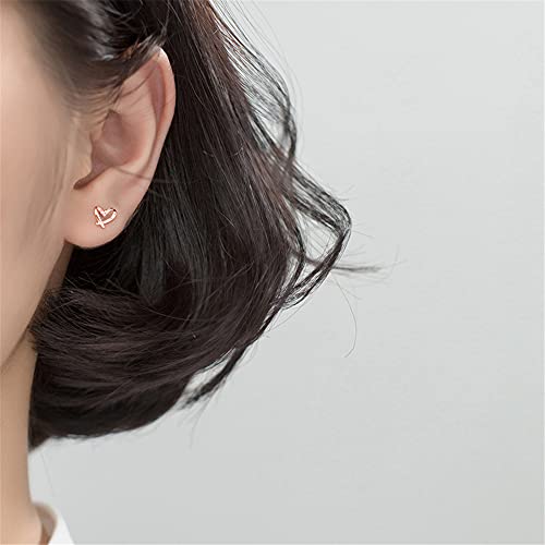 Dtja Minimalist Heart Sterling Silver Earrings For Women Girls Teens Charm Hollow Love Hearted Stud Tiny Small Cartilage Tragus Post Pin Hypoallergenic Pierced Ear Jewelry Birthday Mother'S Day Gifts 14K Rose Gold thumb #1
